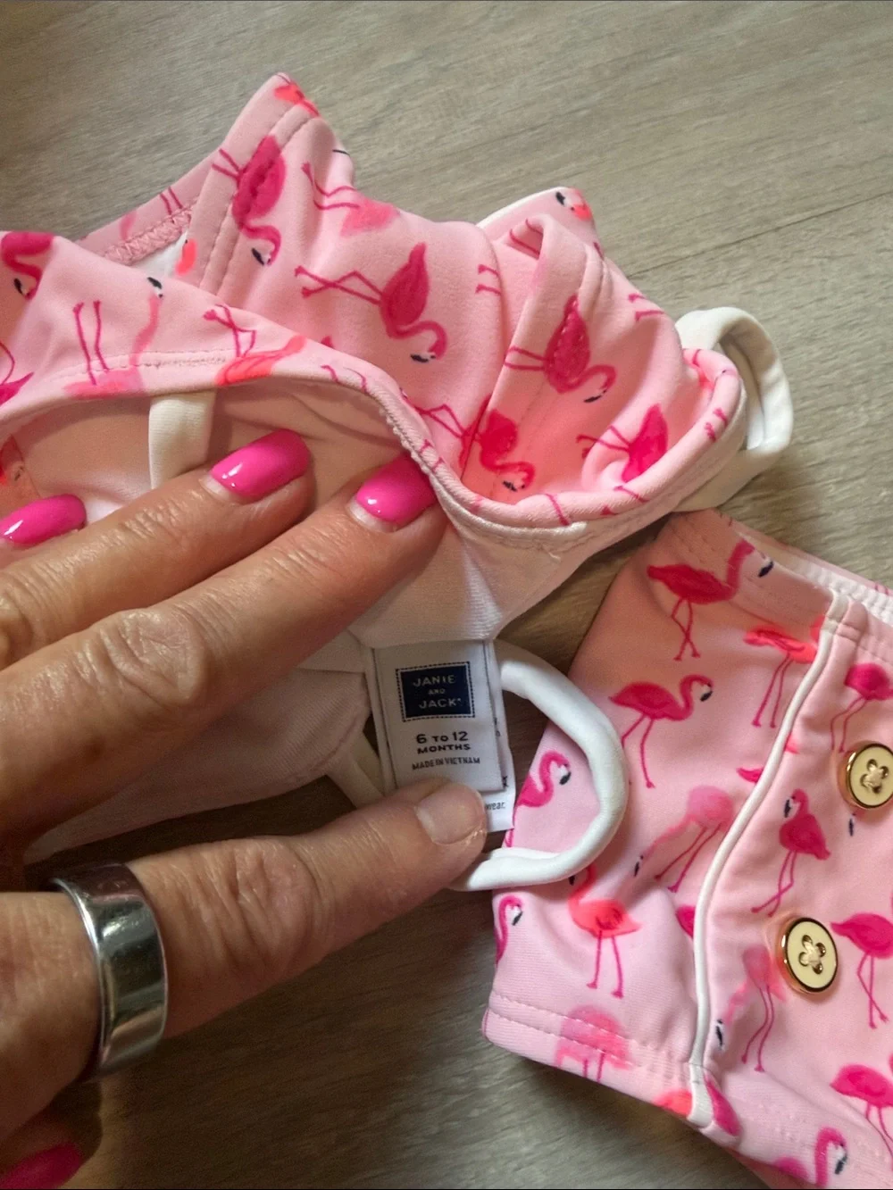 Janie and Jack Pink Flamingo Two-Piece Swim Set 6-12 months